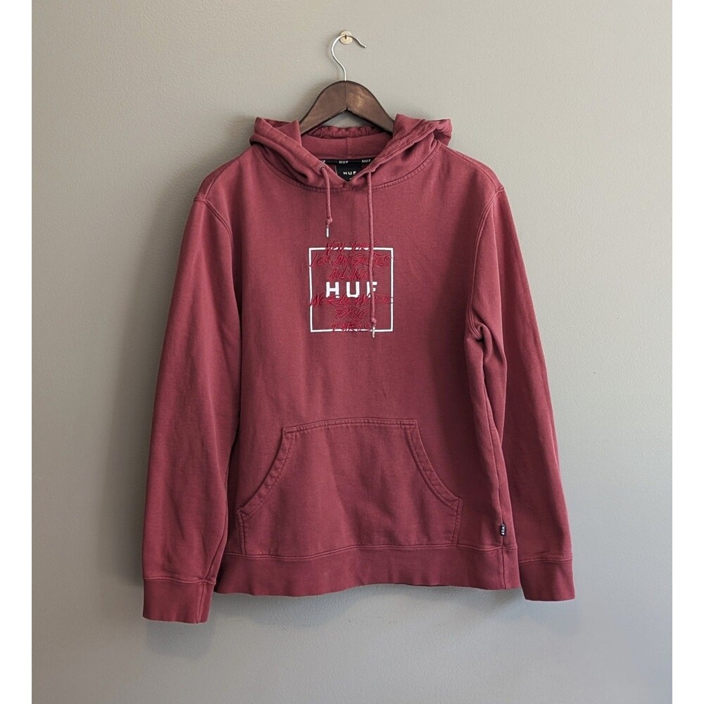HUF Worldwide Mens Medium M Hoodie Sweatshirt Embroidered Cities Rust Red Skate